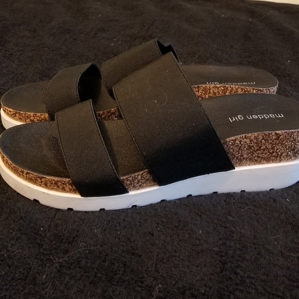 Madden Girl Nikkii Wedge Black Sandals Cork Soles
